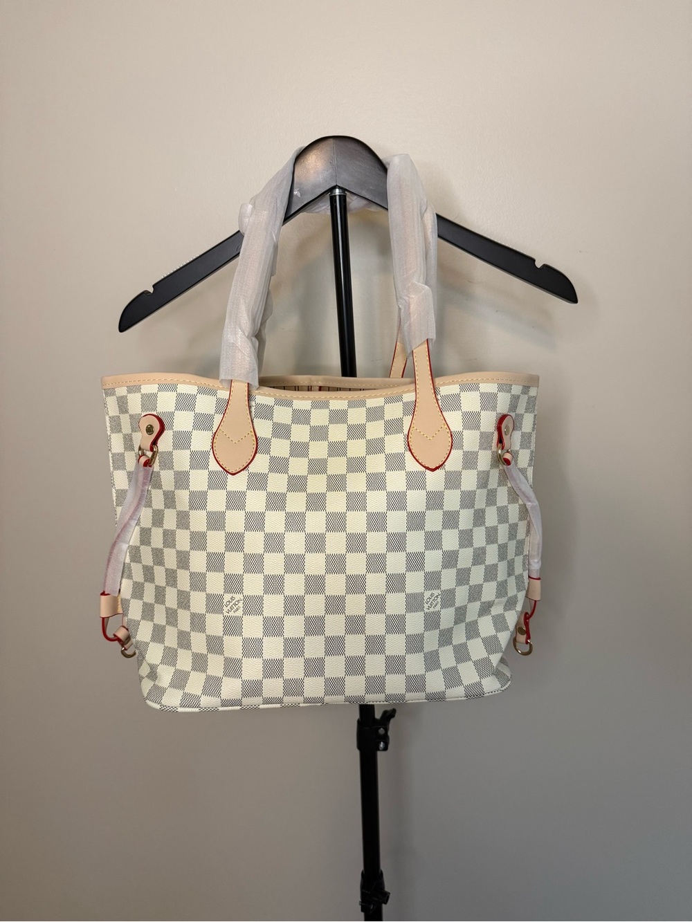 Classic Damier Check Tote Bag in White and Cream